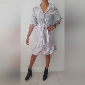 Pin Striped, 3 Quarter Sleeve, Wrap Dress, Knee Length
